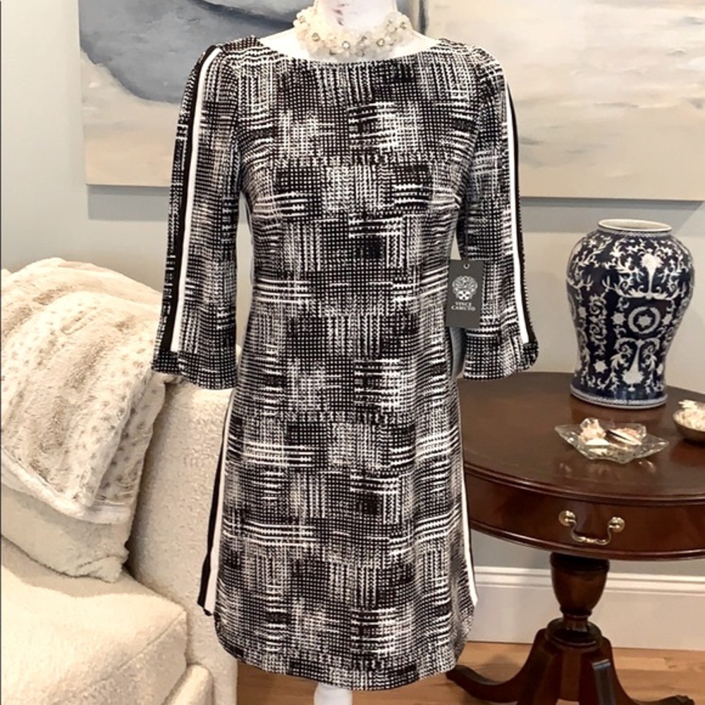 Vince Camuto Black/White Shift Dress Size 4
